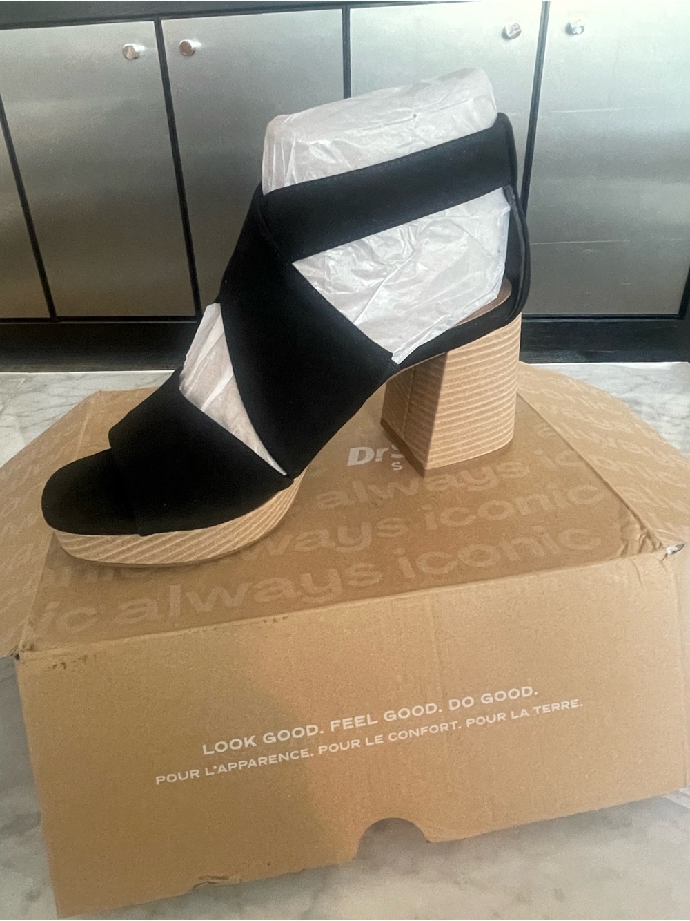 Dr. Scholl’s Black Suede Cutout Block Heel Sandal